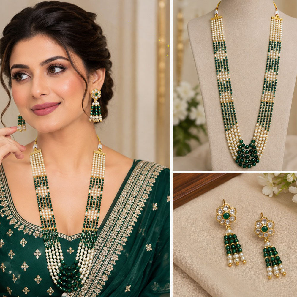 NAFJ Glamorous Crystal Stone And Beads Long Necklace Set