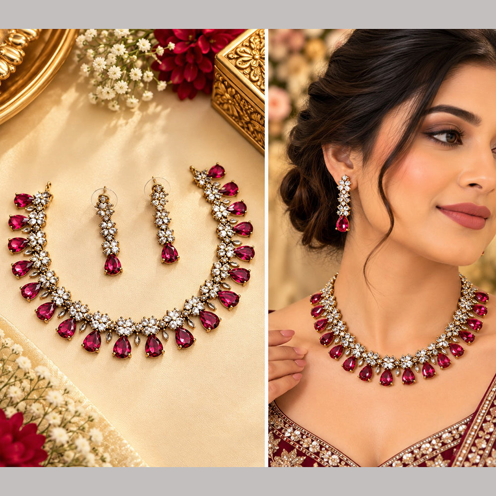 NAFJ Glamorous Crystal Stone Necklace Set