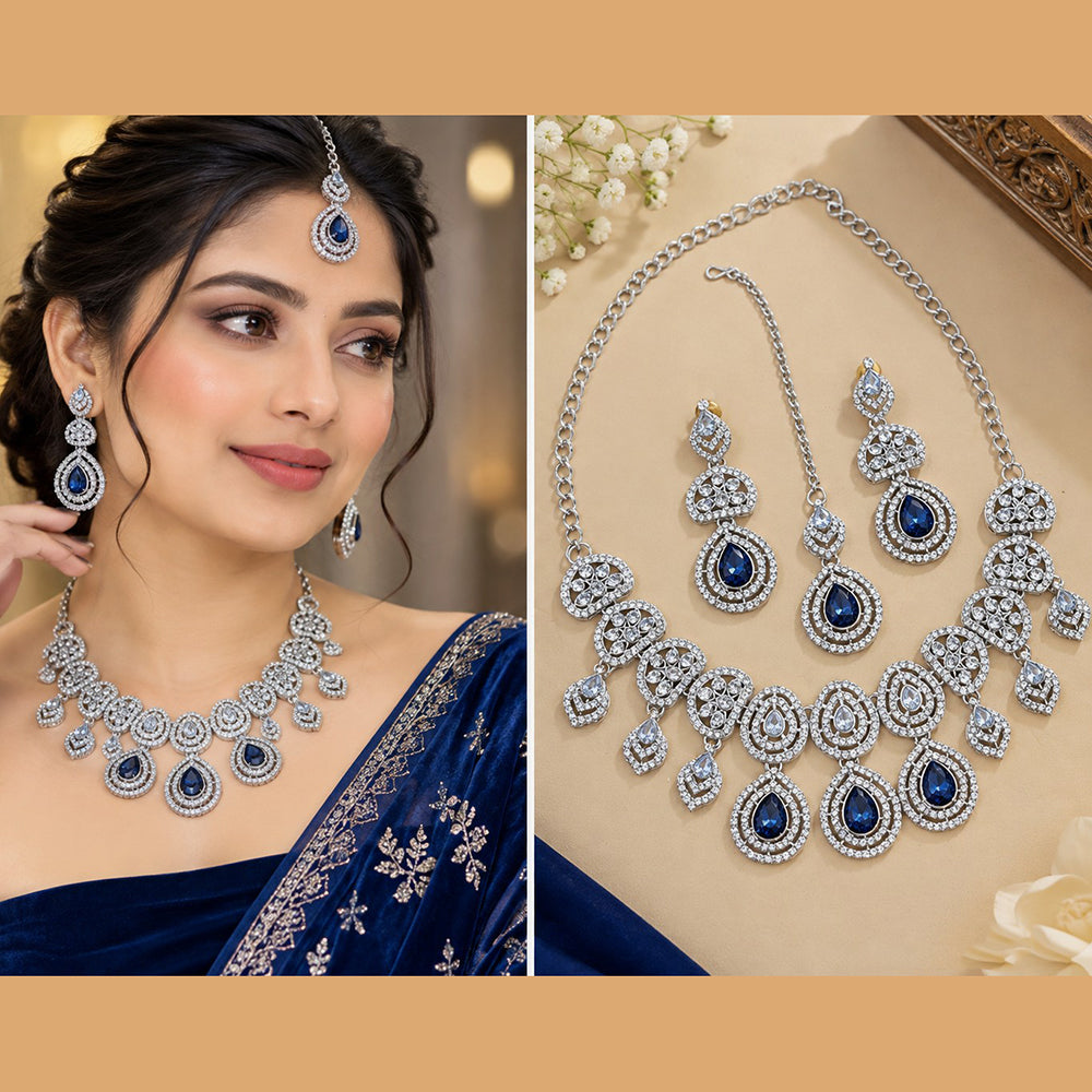 NAFJ Glamorous Crystal Stone And Austrian Stone Necklace Set