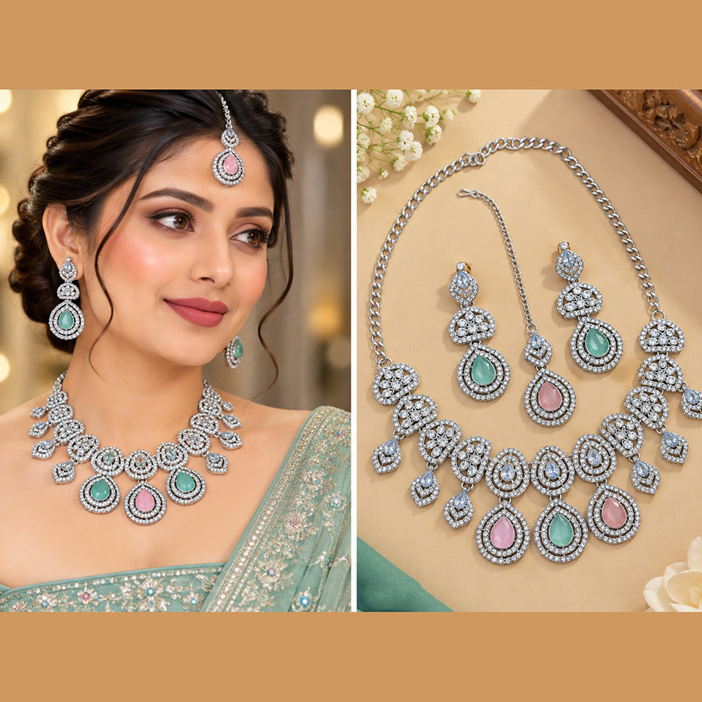 NAFJ Glamorous Crystal Stone And Austrian Stone Necklace Set