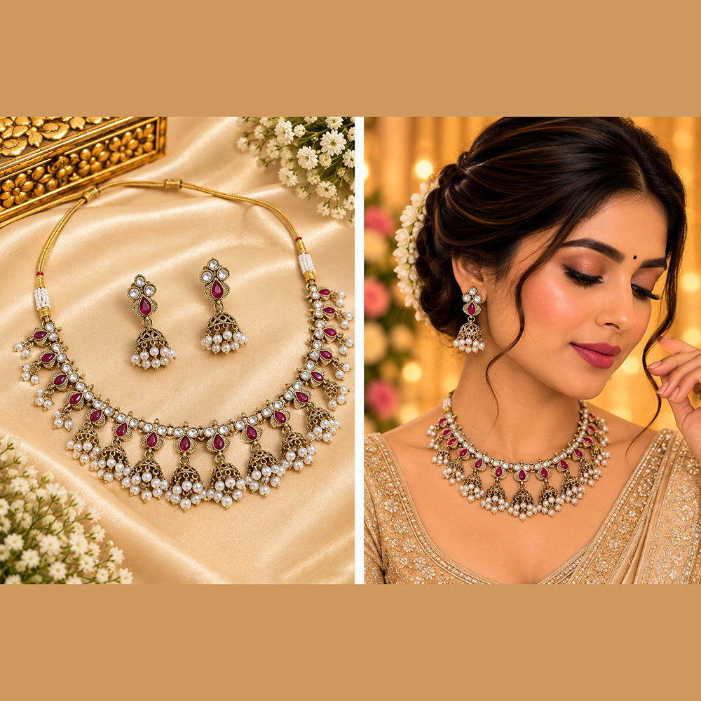 NAFJ Elegant Pota Stone And Beads Choker Necklace Set