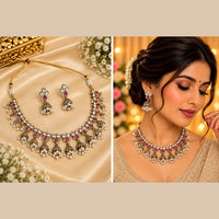 NAFJ Elegant Pota Stone And Beads Choker Necklace Set