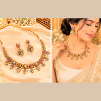 NAFJ Elegant Pota Stone And Beads Choker Necklace Set