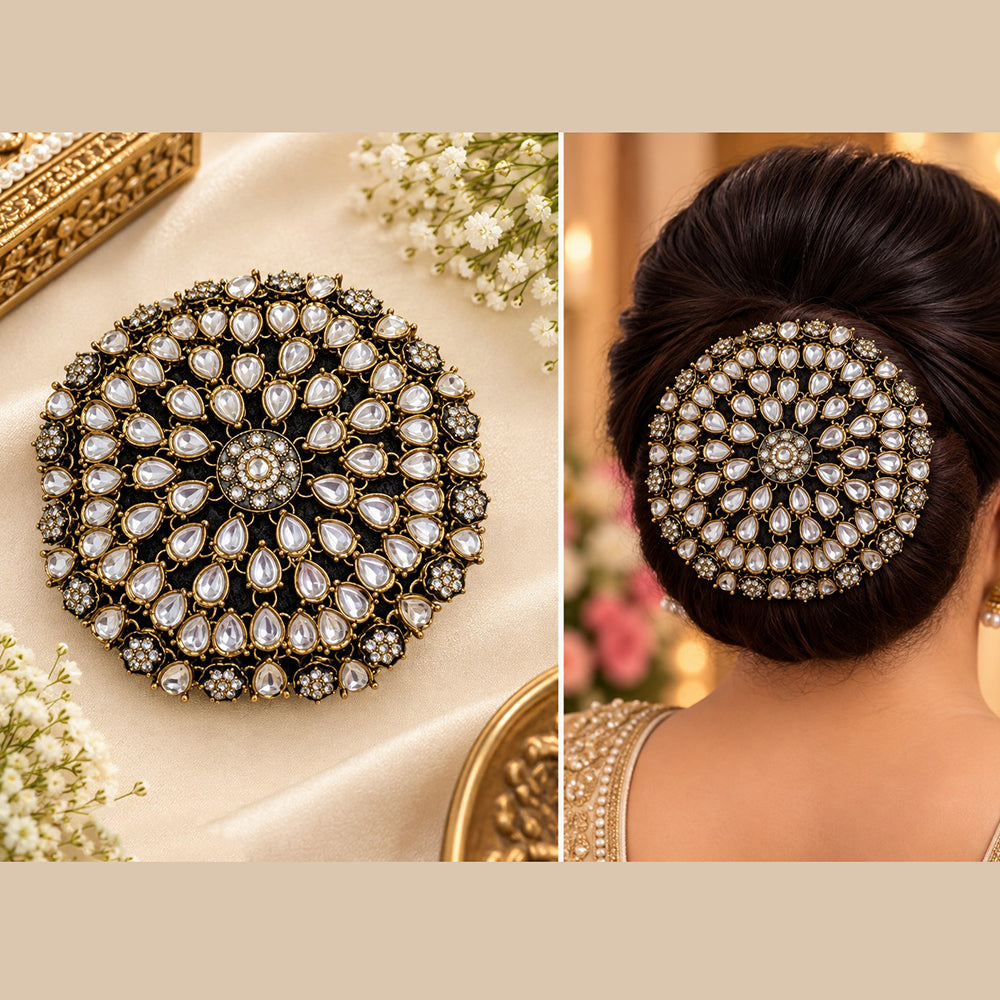 NAFJ Elegant Kundan Stone And Pearl Hair Bun Cover for Women