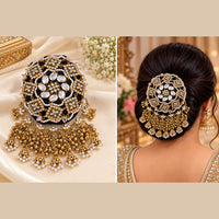 NAFJ Elegant Kundan Stone And Pearl Hair Bun Cover for Women