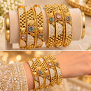 NAFJ Gold Plated Pota Stone And Meenakari Bangles Set 