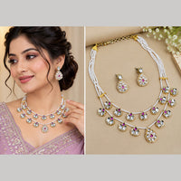 NAFJ Gorgeous Polki Stone Necklace Set With Pearl Detailing