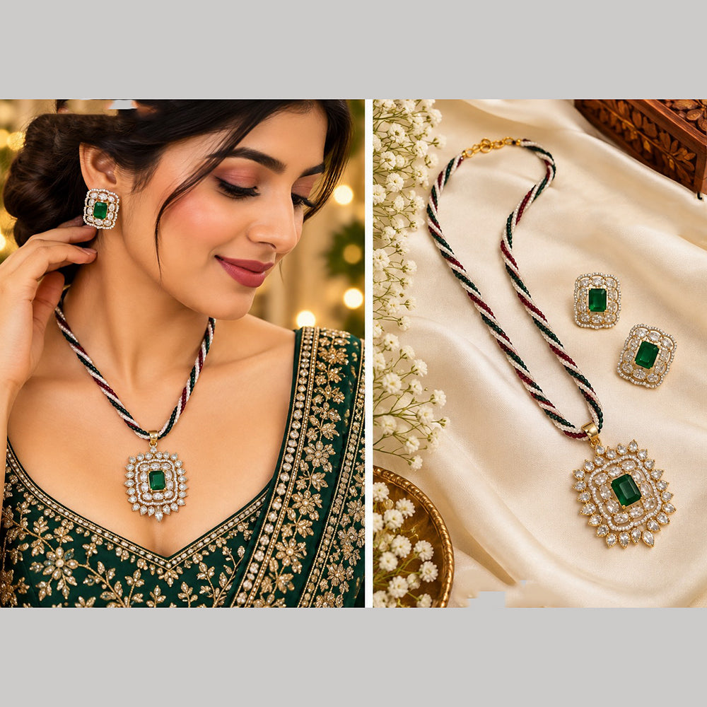 NAFJ Designer American Daimond And Pearl Necklace Set