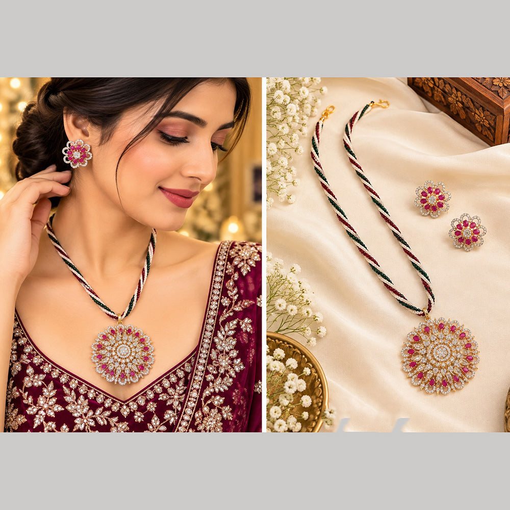 NAFJ Designer American Daimond And Pearl Necklace Set