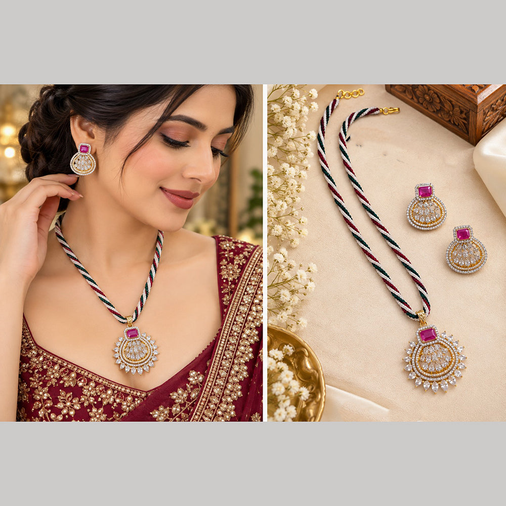NAFJ Designer American Daimond And Pearl Necklace Set