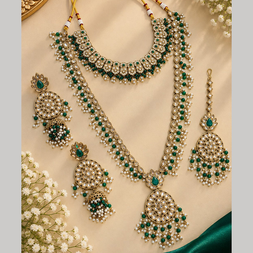 NAFJ Premium Pota Stone And Austrian Stone Double Necklace Set for Women