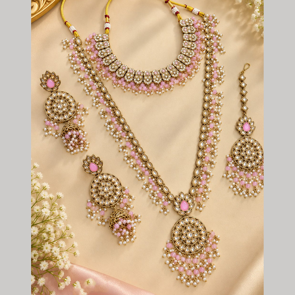 NAFJ Premium Pota Stone And Austrian Stone Double Necklace Set for Women