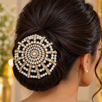 NAFJ Elegant Kundan Stone And Pearl Hair Bun Cover for Women
