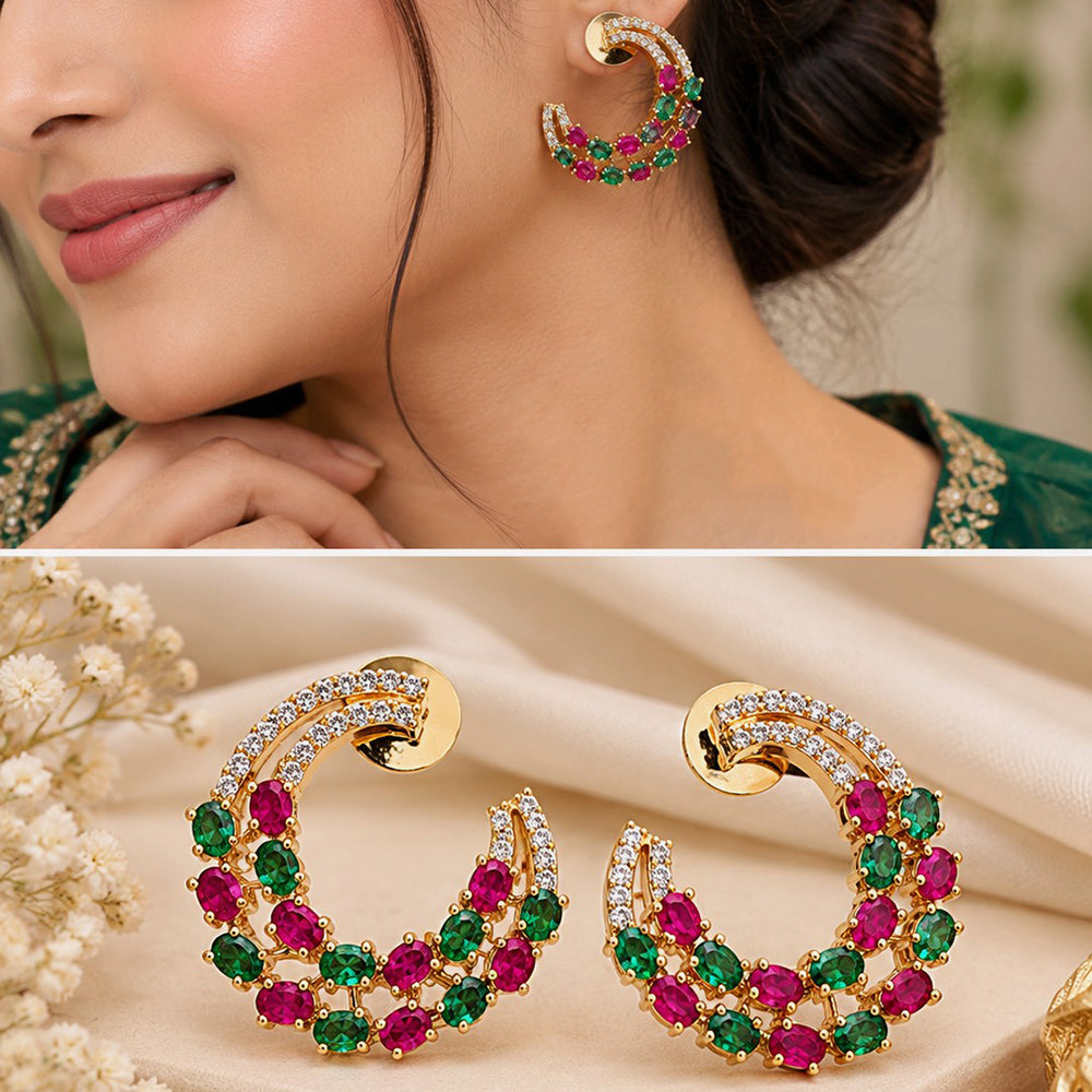 NAFJ Gold Plated Crystal Stone Dangler Earrings for Women
