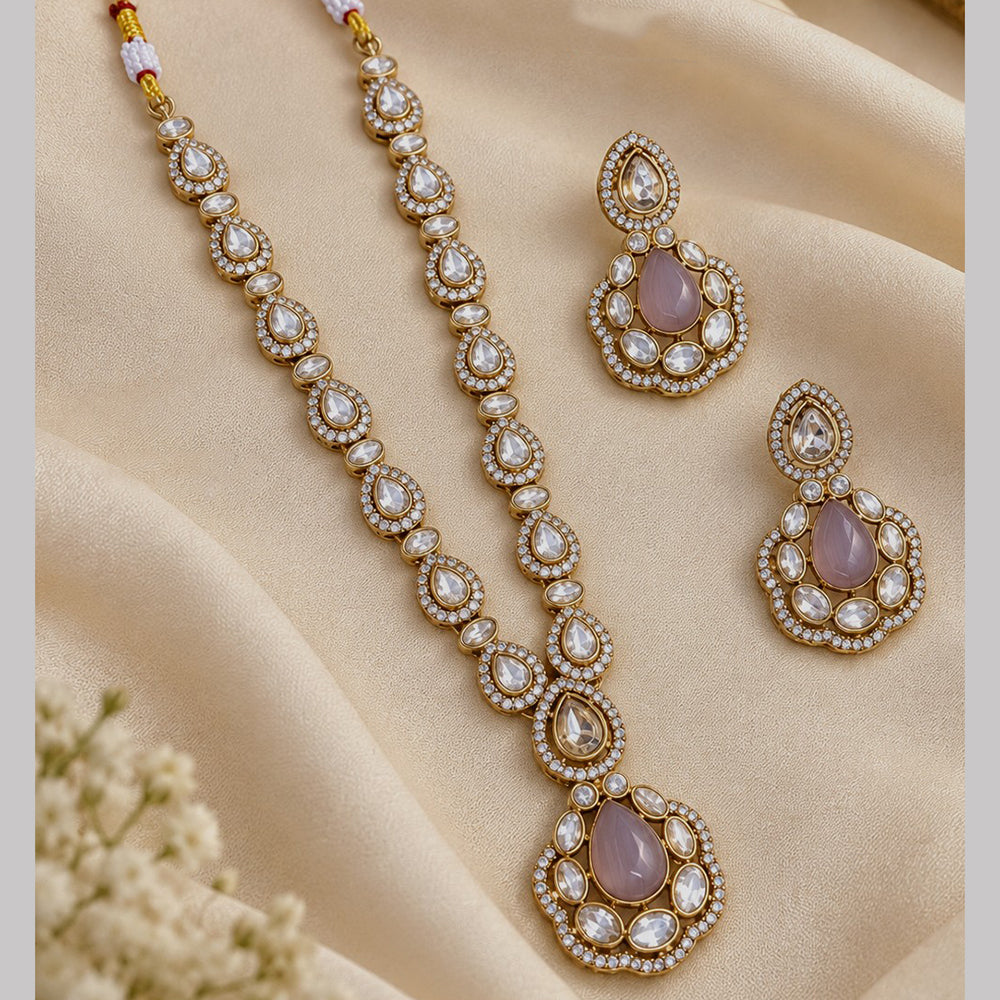 NAFJ Glamorous Crystal Stone And Beads Long Necklace Set