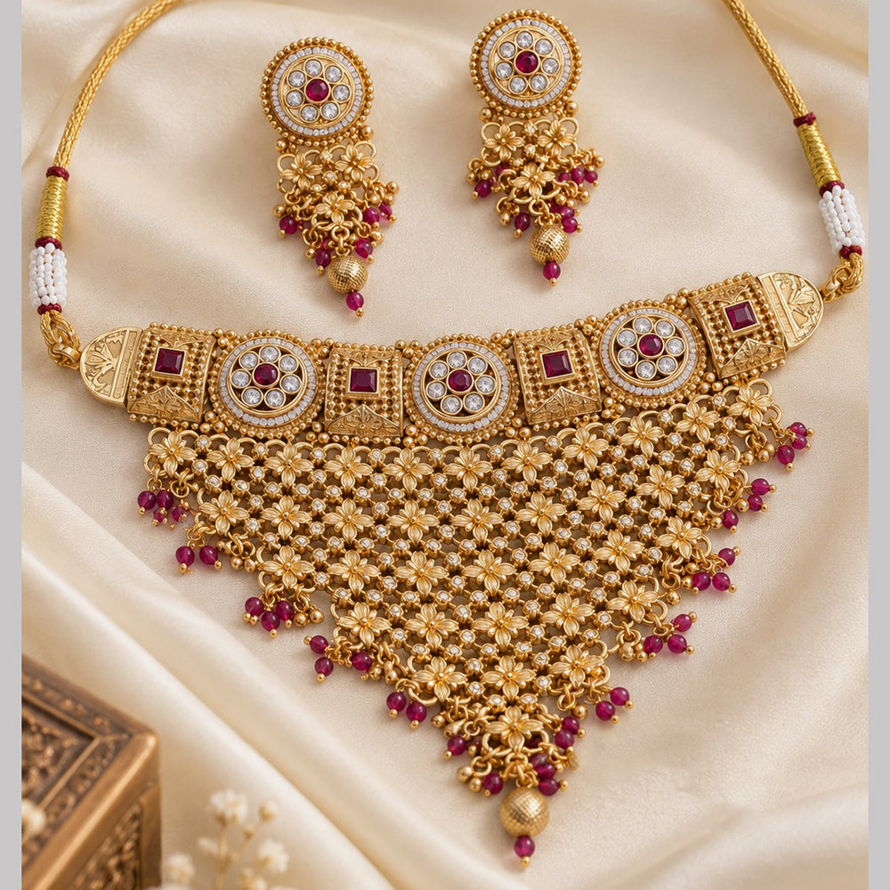 NAFJ Elegant Gold Plated Crystal Stone Beads Necklace Set