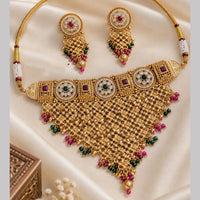 NAFJ Elegant Gold Plated Crystal Stone Beads Necklace Set