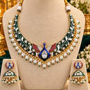 NAFJ Premium Crystal Stone And Meenakari Peacock Necklace Set
