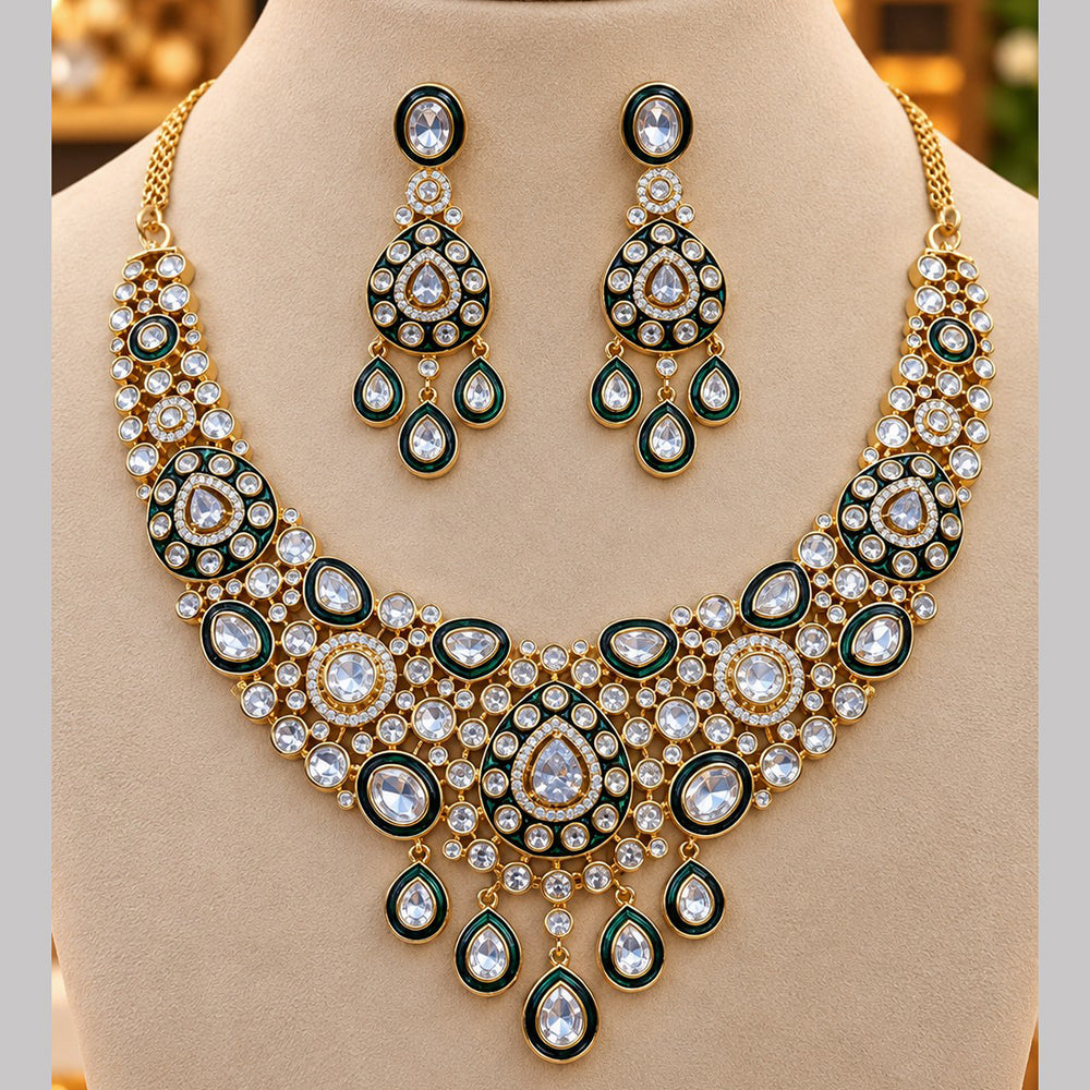 NAFJ Graceful Gold Plated Polki Kundan Stone Necklace Set