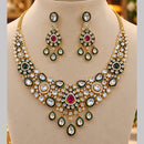 NAFJ Graceful Gold Plated Polki Kundan Stone Necklace Set