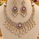 NAFJ Graceful Gold Plated Polki Kundan Stone Choker Necklace Set