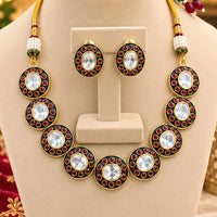 NAFJ Glamorous Gold Plated Crystal And Pota Stone Necklace Set