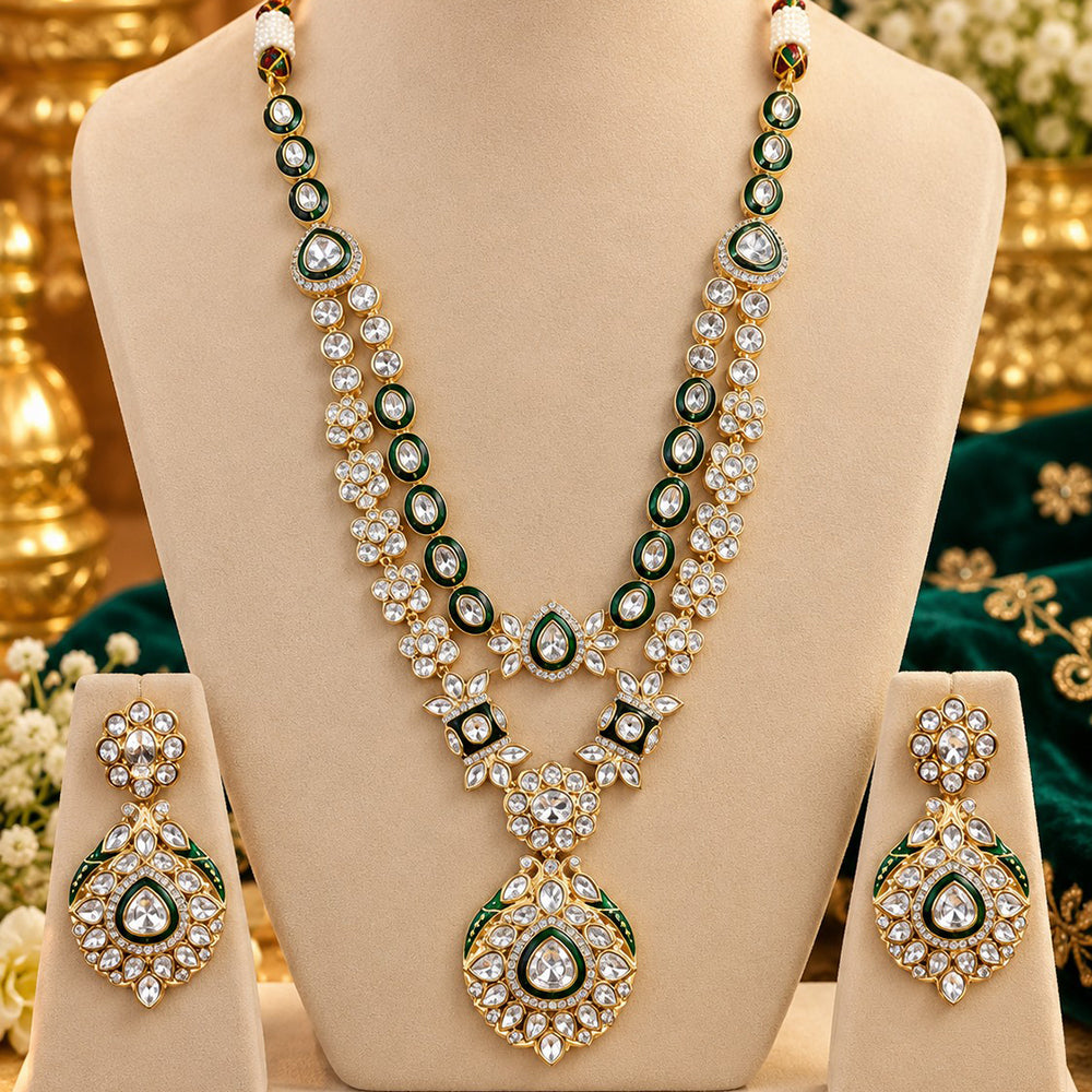 NAFJ Graceful Polki Kundan Stone And Beads Necklace Set