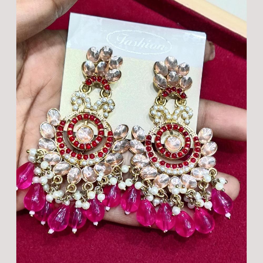 Bhagwati Bangles Gold Plated Crystal Stone And Beads Dangler Earrings