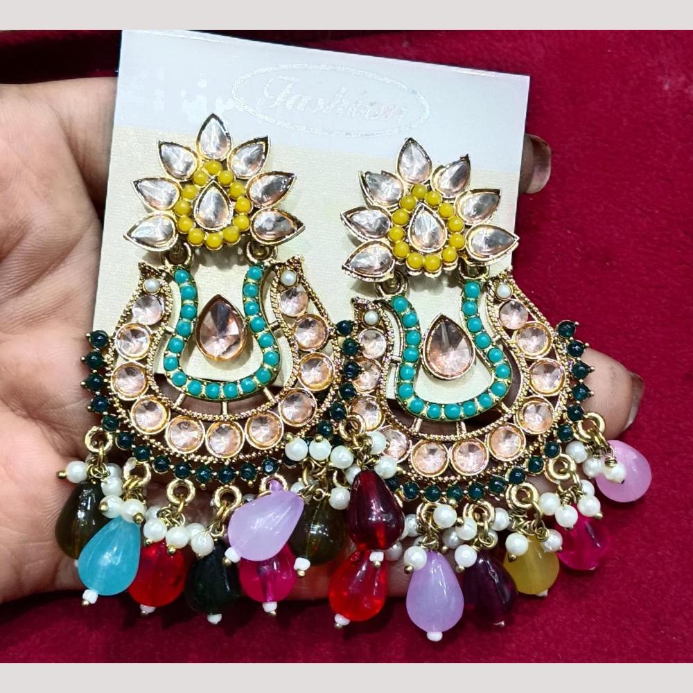 Bhagwati Bangles Gold Plated Crystal Stone And Beads Dangler Earrings