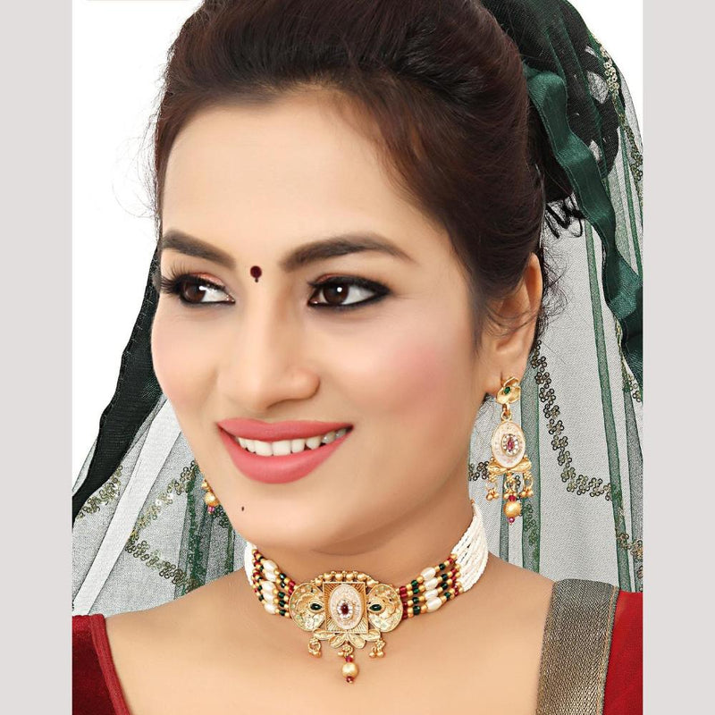 Bhagwati Bangles Gold Plated Pota Stone And Pearls Choker Necklace Set