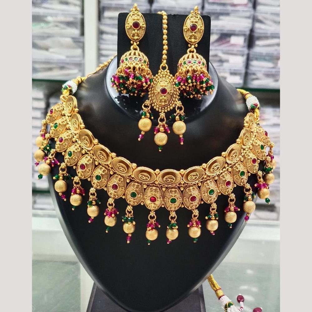 Bhagwati Bangles Gold Plated Pota Stone And Pearls Choker Necklace Set