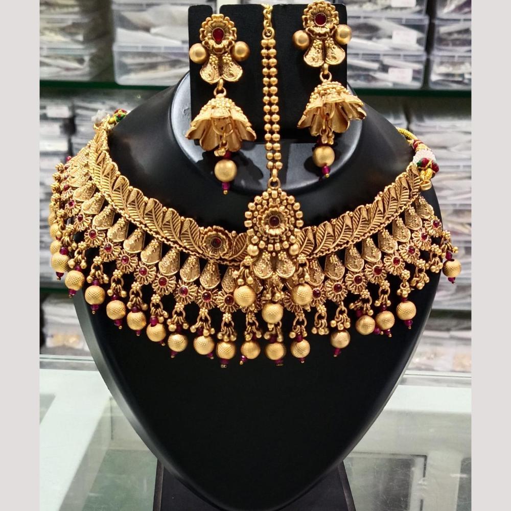 Bhagwati Bangles Gold Plated Pota Stone And Pearls Choker Necklace Set