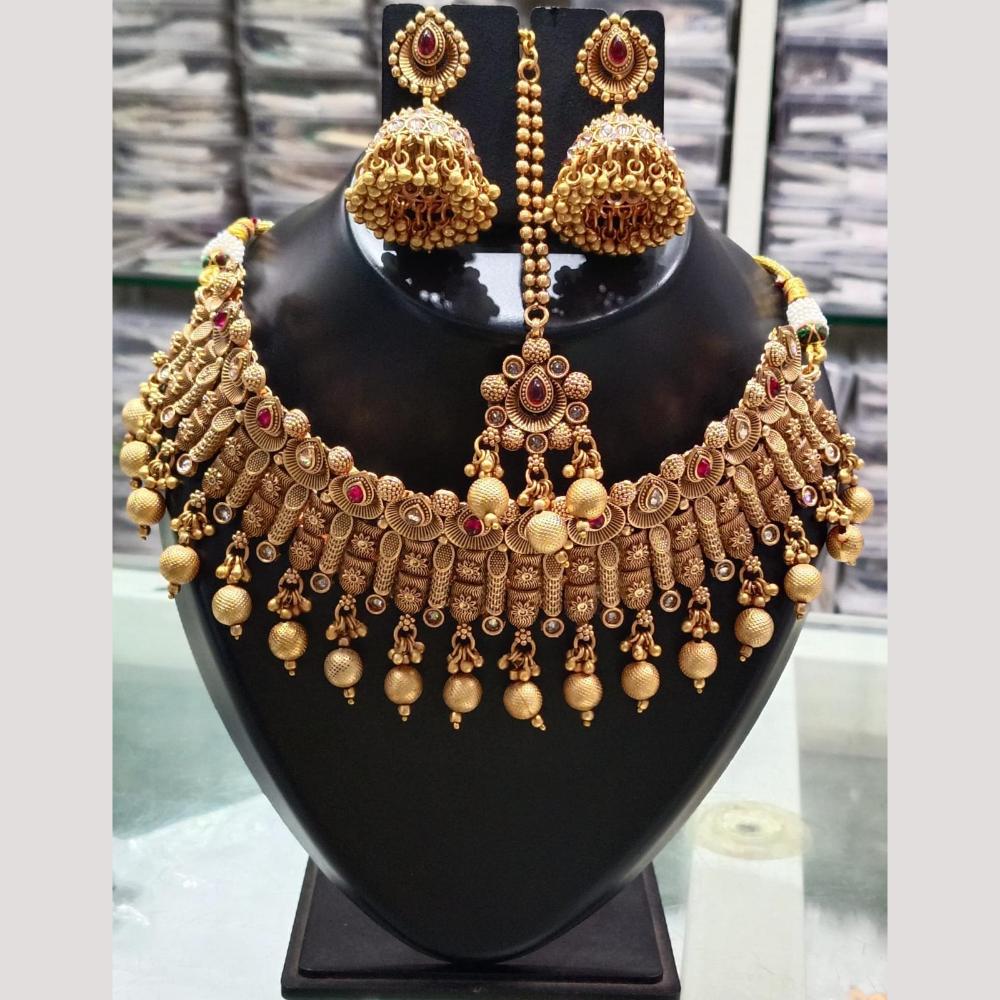 Bhagwati Bangles Gold Plated Pota Stone And Pearls Choker Necklace Set