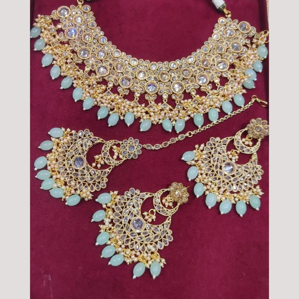 Bhagwati Bangles Gold Plated Crystal Stone And Beads Necklace Set