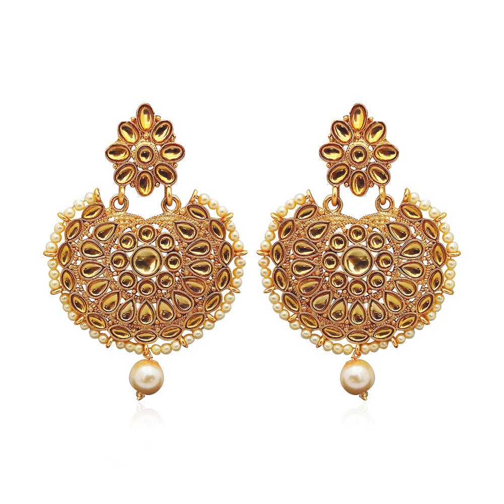 Hania Jewel Kundan Stone Dangler Earrings with Drop Pearl