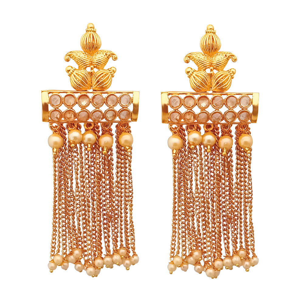 Hania Jewel AD Stone and Pearl Drop Dangler Earrings