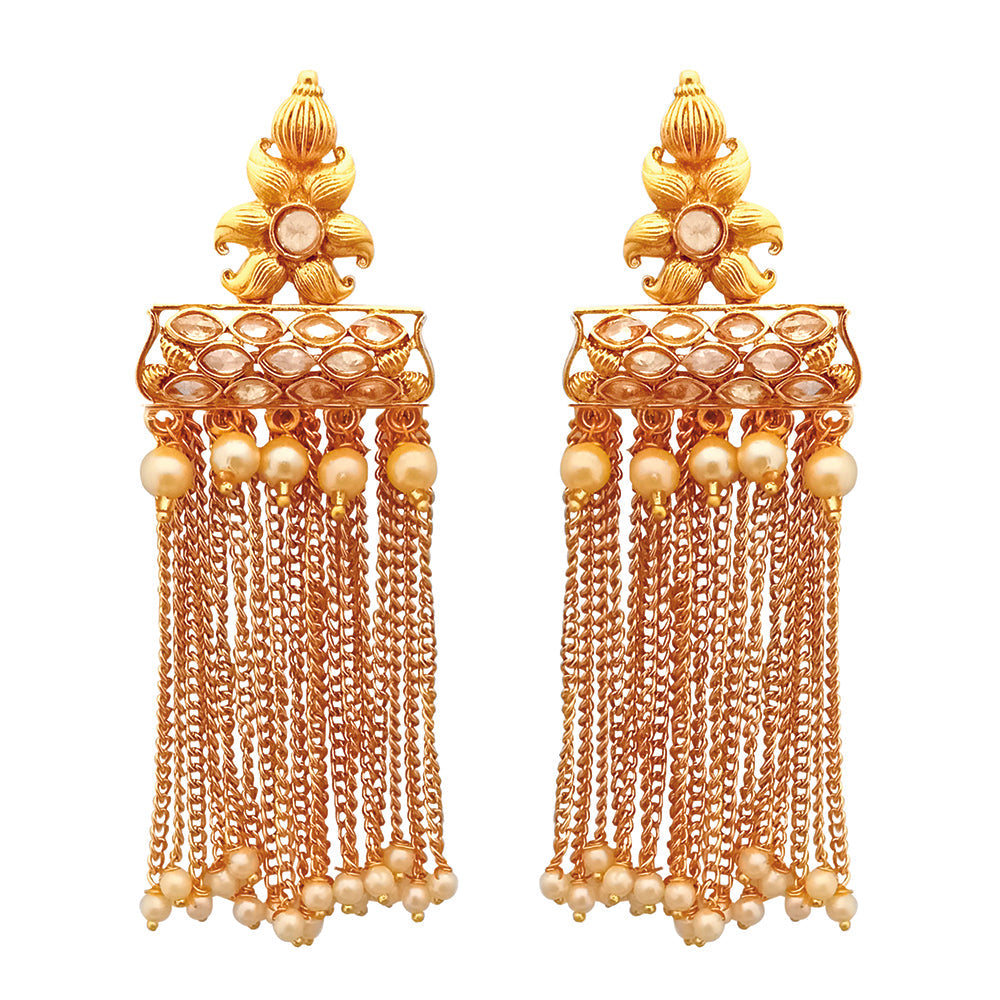 Hania Jewel AD Stone and Pearl Drop Dangler Earrings