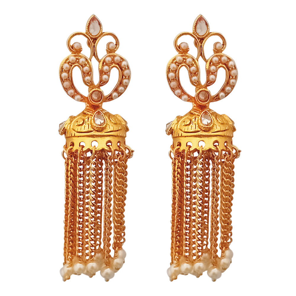 Hania Jewel AD Stone and Pearl Drop Dangler Earrings