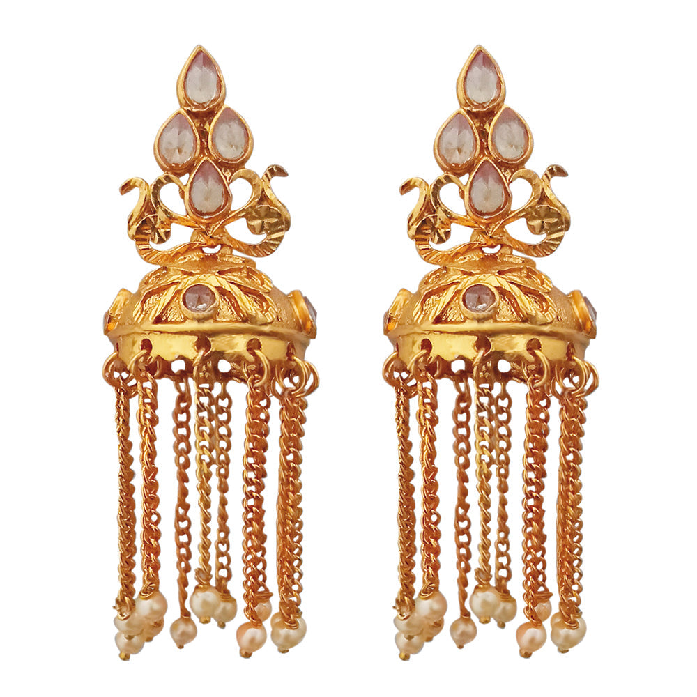 Hania Jewel AD Stone and Pearl Drop Dangler Earrings