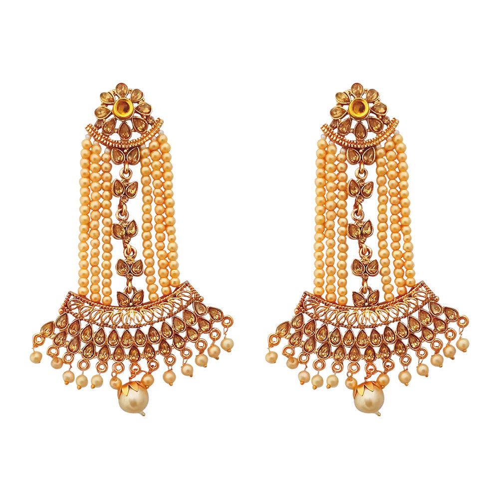 Hania Jewel Austrian Stone and Pearl Drop Dangler Earrings