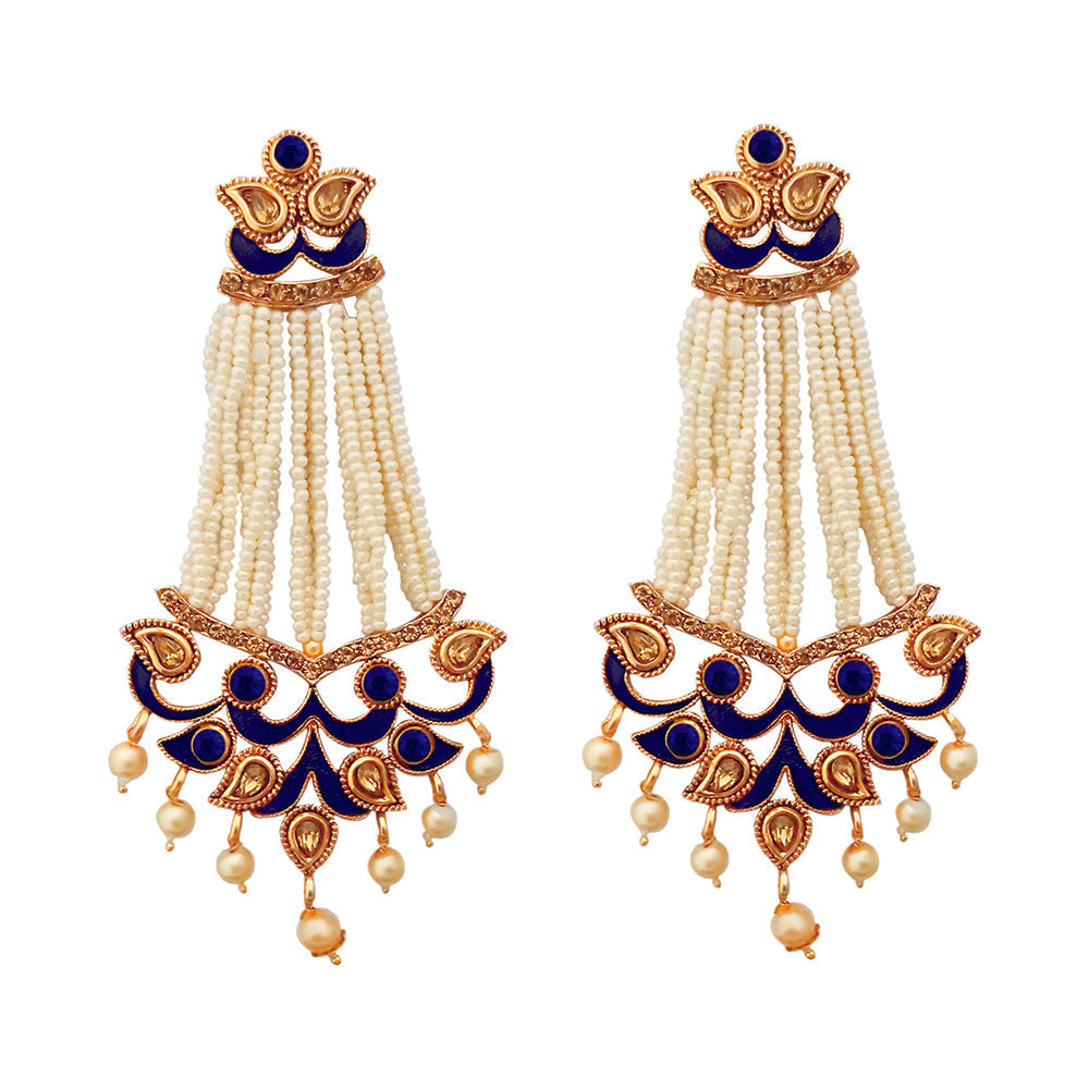 Hania Jewel Austrian Stone and Pearl Drop Dangler Earrings