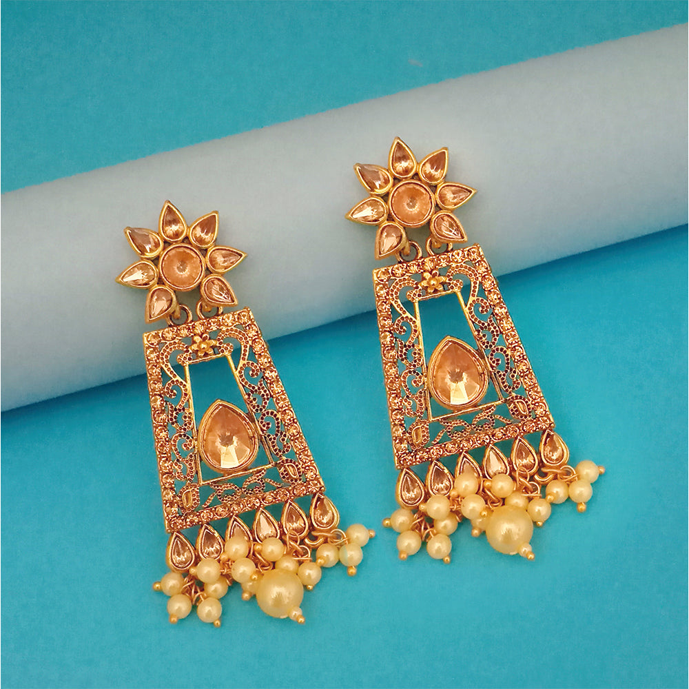 Hania Jewel Austrian Stone and Pearl Drop Dangler Earrings
