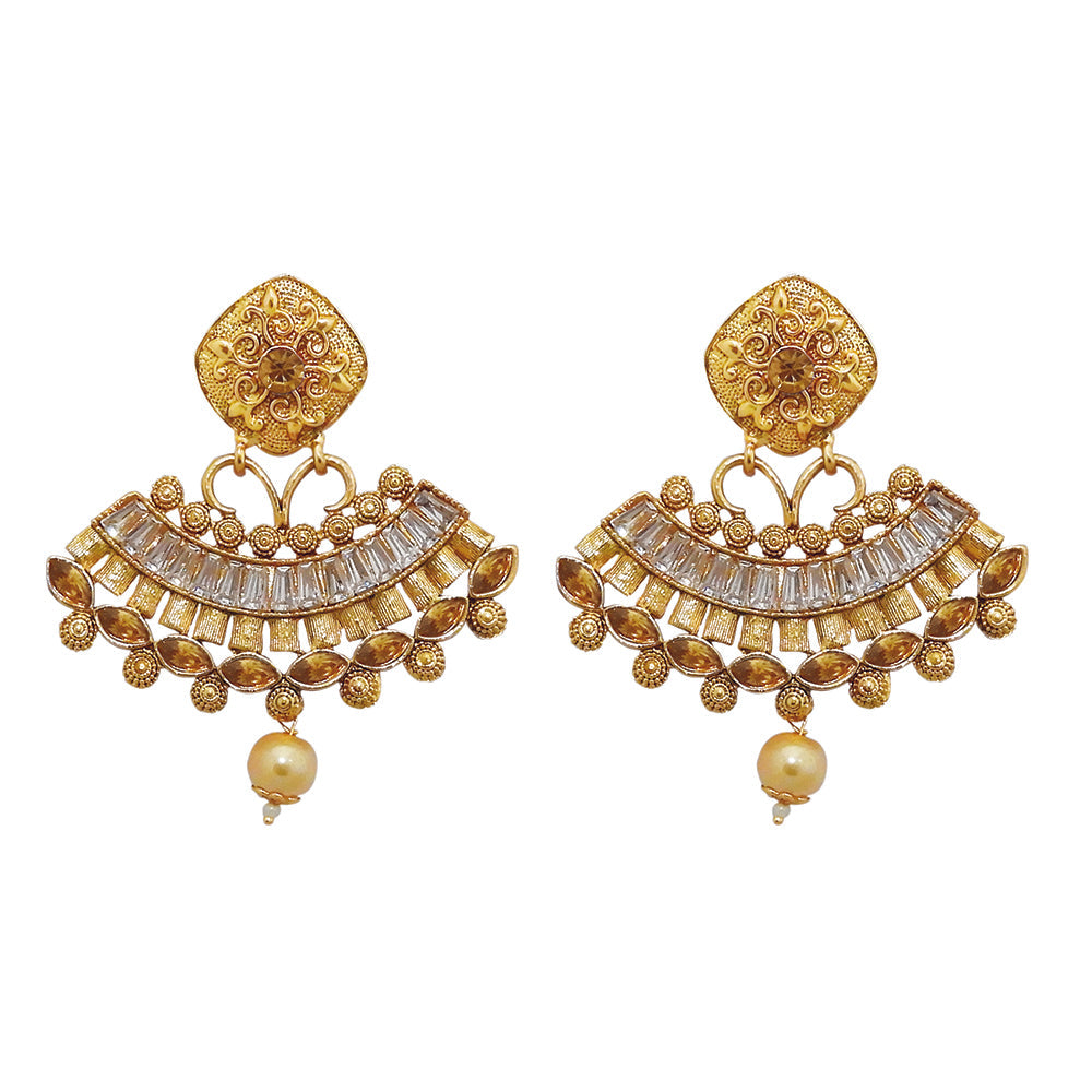 Hania Jewel Austrian Stone and Pearl Drop Dangler Earrings