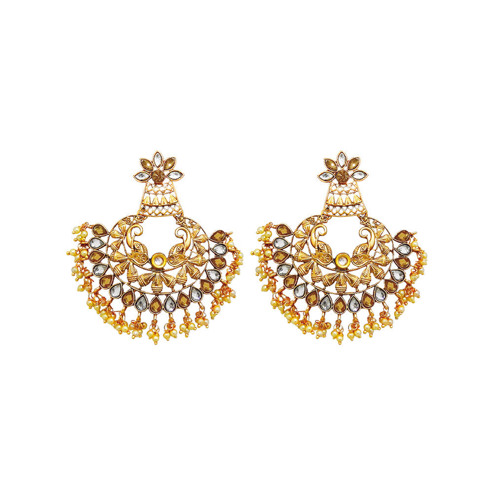 Hania Jewels Traditional Chandbali Earrings with Pearl Drops