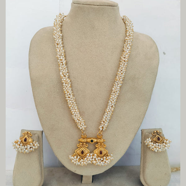 Charbhuja Art Gold Plated Pearl And Pota Stone Necklace Set