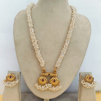 Charbhuja Art Gold Plated Pearl And Pota Stone Necklace Set