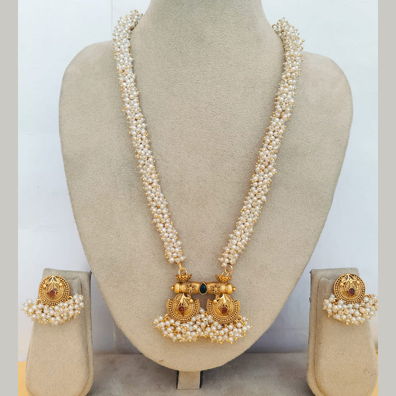 Charbhuja Art Gold Plated Pearl And Pota Stone Necklace Set