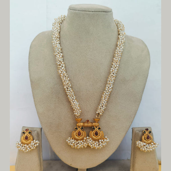 Charbhuja Art Gold Plated Pearl And Pota Stone Necklace Set