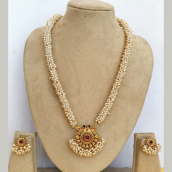 Charbhuja Art Gold Plated Pearl And Pota Stone Necklace Set