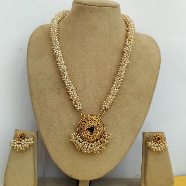 Charbhuja Art Gold Plated Pearl And Pota Stone Necklace Set